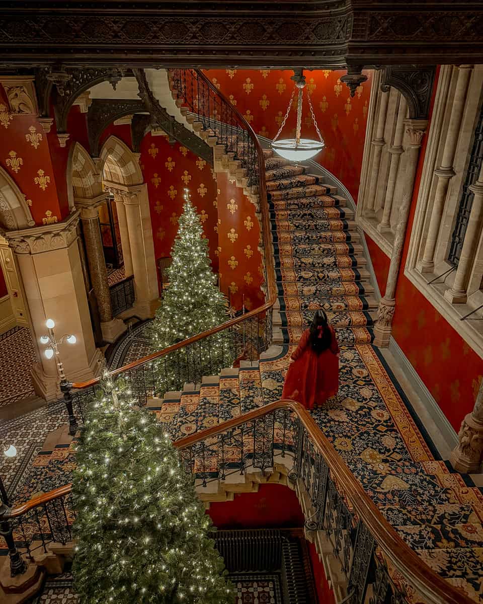 St Pancras Renaissance Hotel Staircase at Christmas