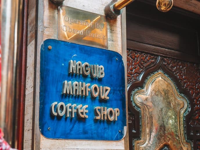 Naguib Mahfouz Cafe Sign in Khan el Khalili Bazaar